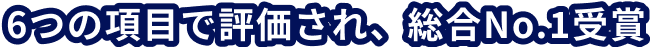 6つの項目で評価され、総合No.1受賞